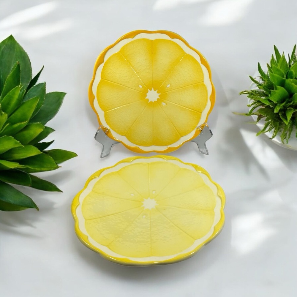 Vintage Lenwile Ardalt Vibrant Yellow and Orange Citrus Plate Set